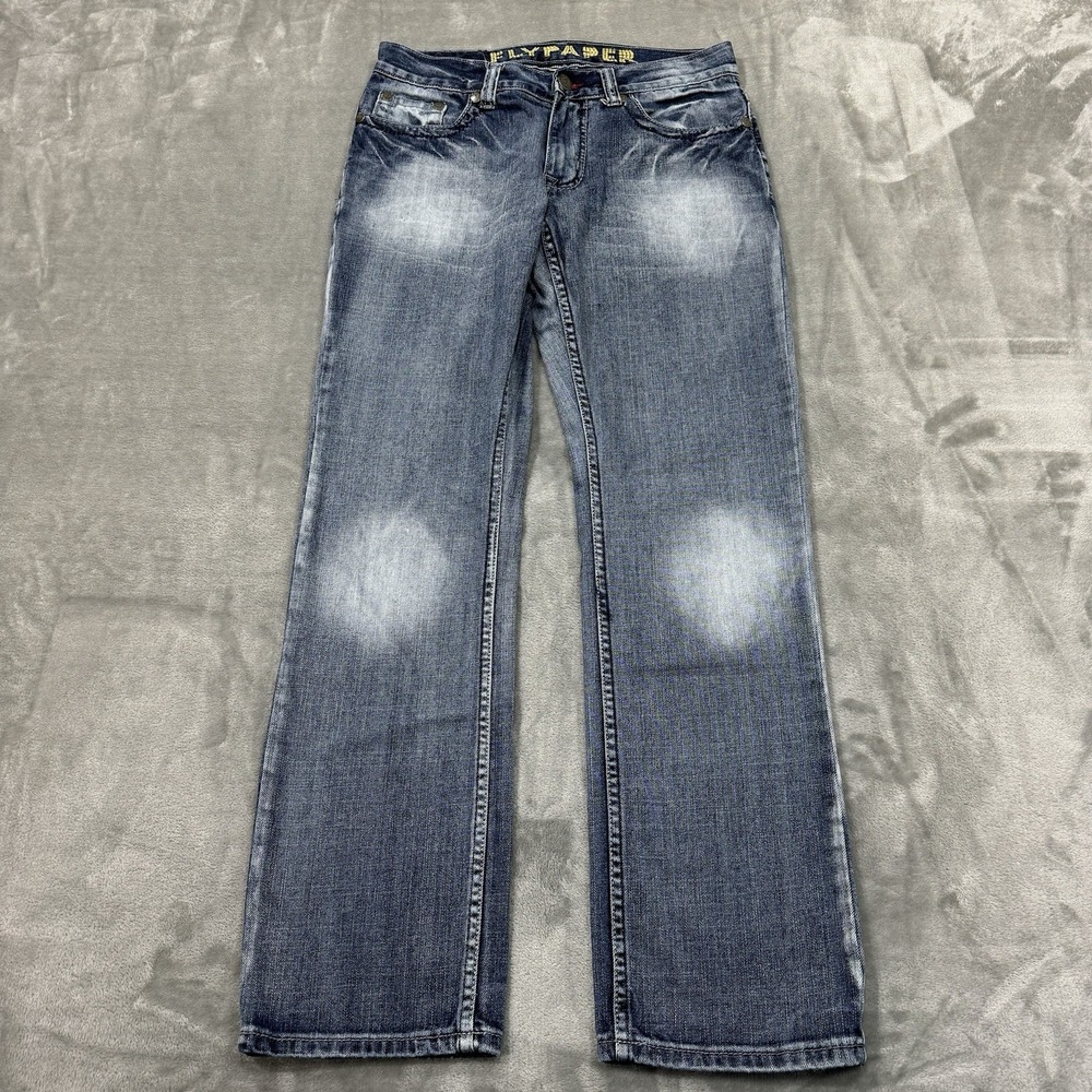 Flypaper Jeans Mens 30x32 Blue Straight Leg Medium Wash Denim Work Logo Casual
